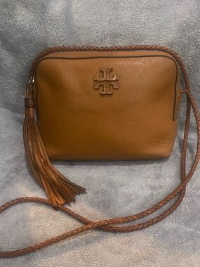Tory Burch Tan Pebbled Leather Crossbody with Tassel